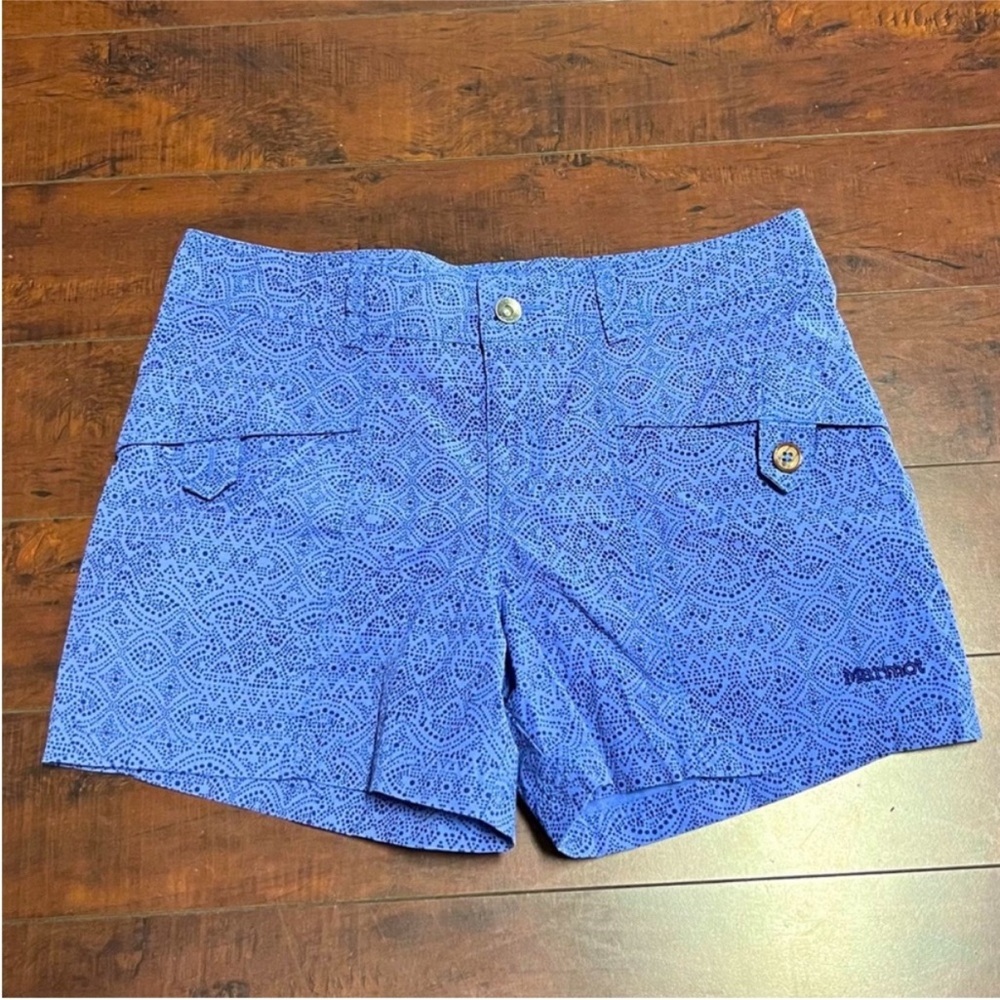 Marmot Ginny Shorts Quick Dry Purple Ikat Print Size 12 L/XL 5” Inseam Hiking
